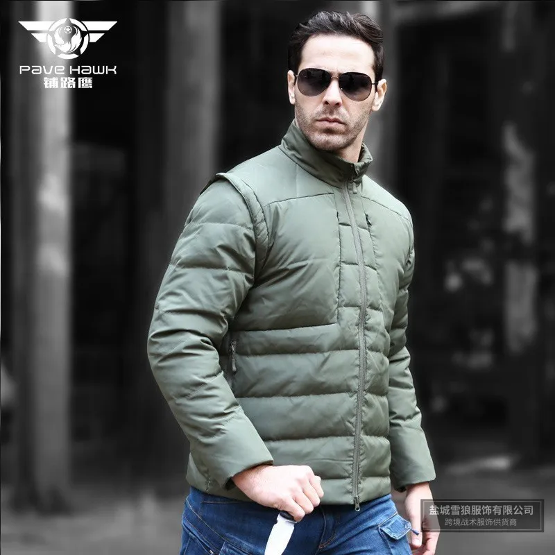 Winter Mens  Detachable Thermal Down Jacket Outdoor Training Climbing Riding Hunting Camp Waterproof Warm Windproof Coat