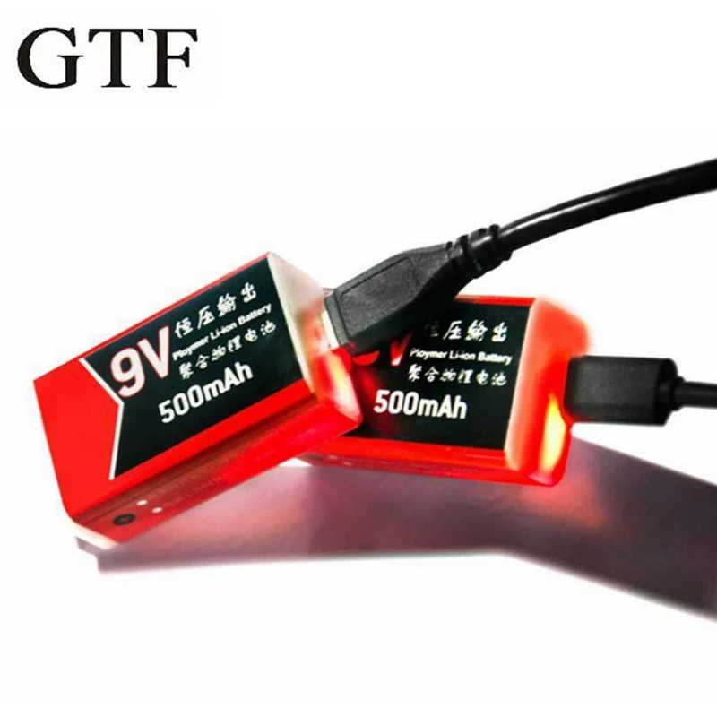 GTF 9V 500mAh USB Battery Li-polymer Rechargeable battery for Multimeter Microphone Remote Control drop shipping 9V batteries