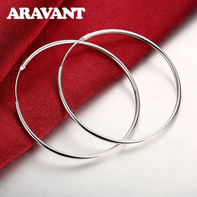 Aravant 925 srebro kolczyki koła dla kobiet 35/50/60MM duże okrągłe kolczyki w kształcie koła biżuteria na prezent