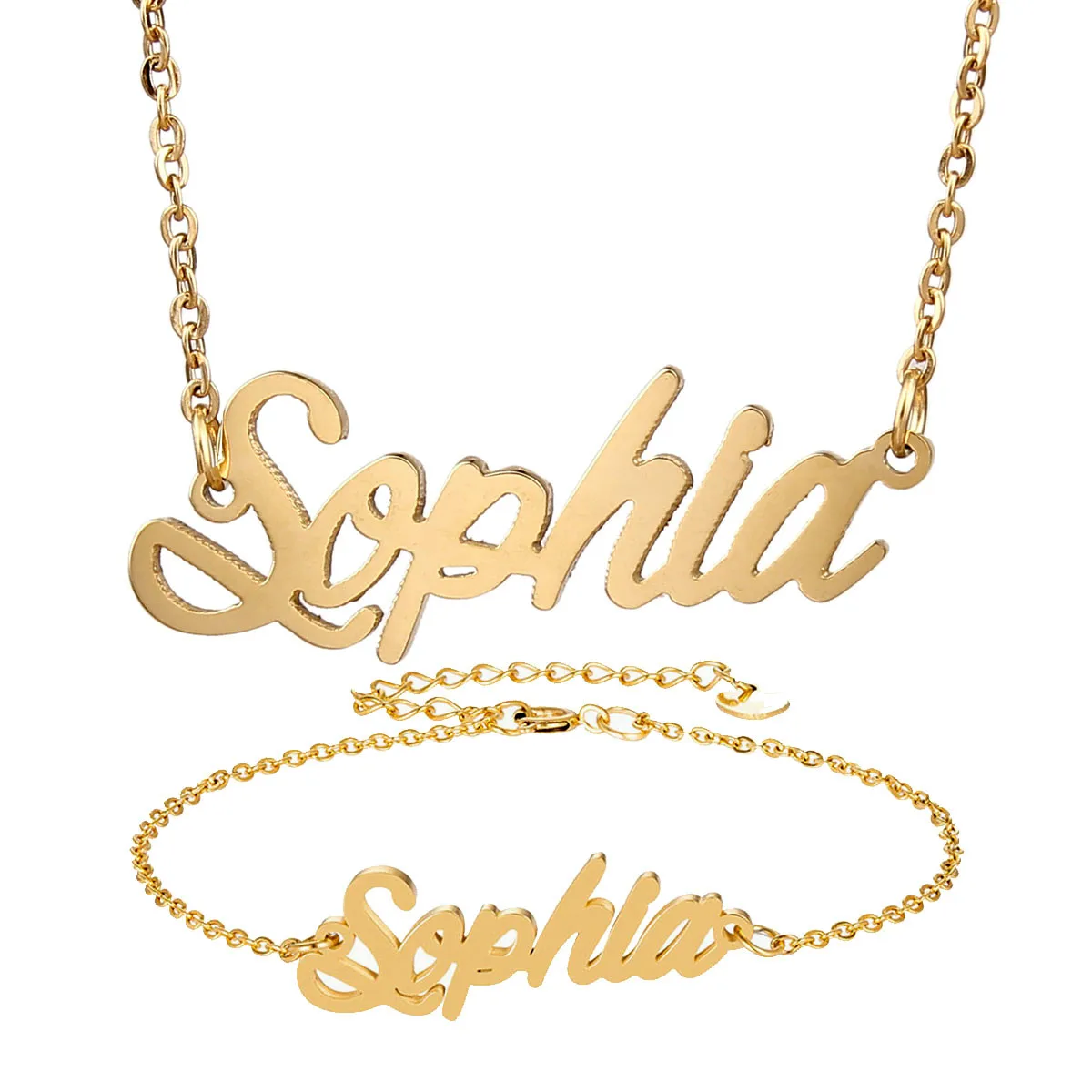 Sophia Name Necklace Bracelet Jewelry Set Stainless Steel Letters Choker Nameplate Pendant Jewelry Sets Gift