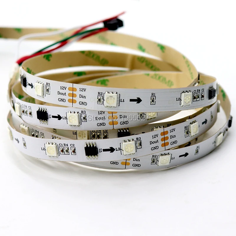 5M 30LEDs/m WS2811 LED Strip light,5050 SMD RGB LED 10Pixels/m with 10pcs WS2811 IC,DC12V input,White PCB,Non-waterproof IP20