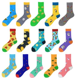 PEONFLY Men Socks Cartoon Bee Woodpecker Colorful Sokken Funny Happy Hip Hop Cheese Lemon Harajuku Male Casual Cotton Socks