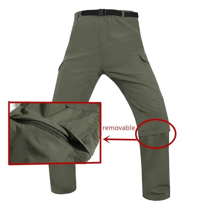 Detachable Mens Summer Thin Quick Dry Pants Outdoor Fishing Camp Hiking Climbing Sports Breathable Fast Drying Removable Trouser