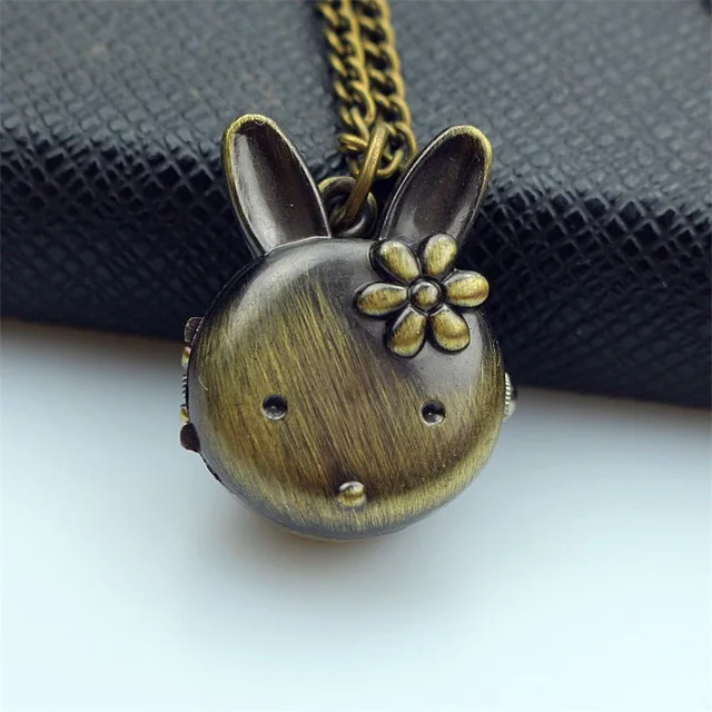 Nazeyt Drop Shipping Retro Bronze women men quartz Pocket Watch Rabbit Pendant Necklace Watches Children Gift Steampunk Jewelry