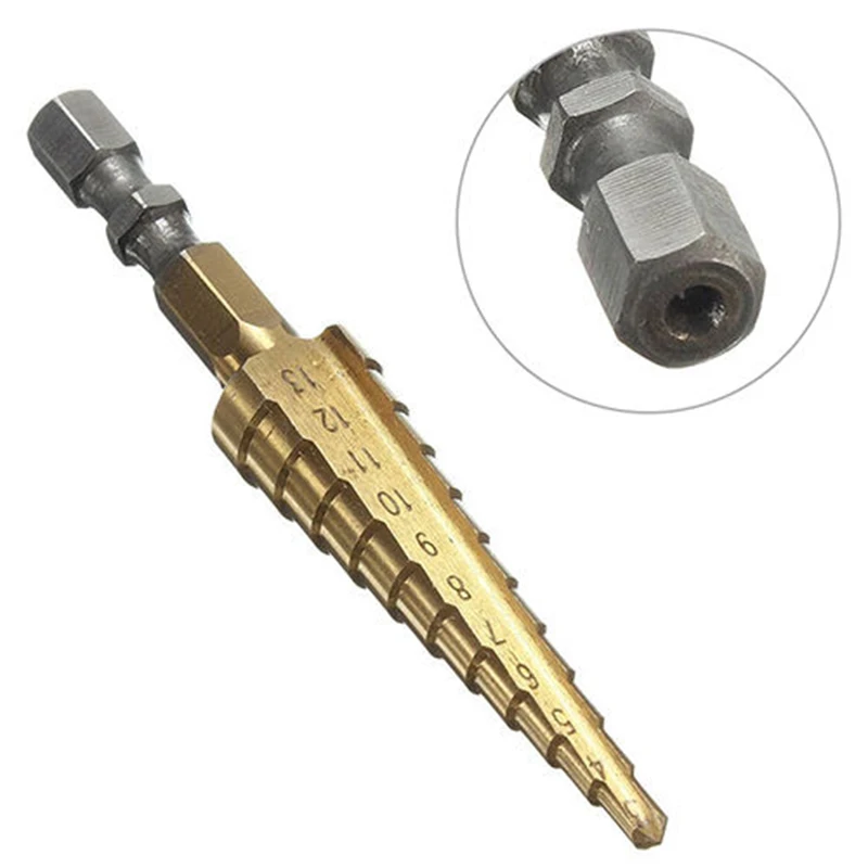 1pc x 1/4 polegadas hex haste passo cone broca ferramenta revestida titânio 3-13mm