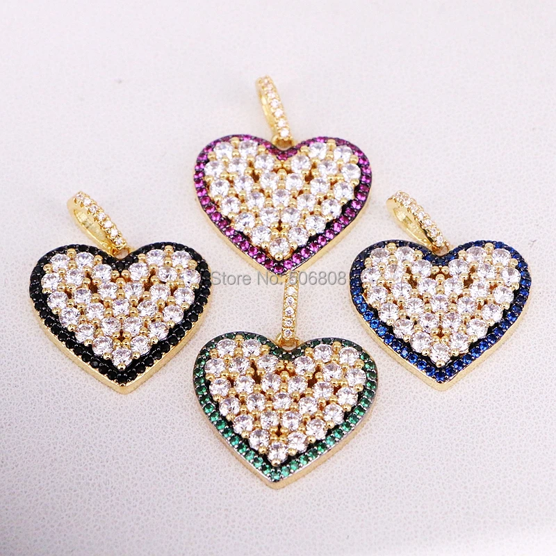 

6PCS ZYZ-P6976 Fashion CZ Micro Paved heart shape pendant beautiful jewelry for womem making Trendy style