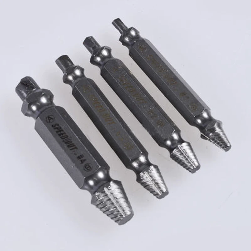 1set Silver 4pcs Screw Extractor Drill Bits Guide Set Damaged Bolt Remover Speed Out Tool