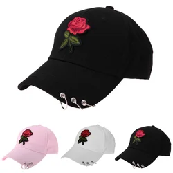 Kobiety mężczyźni Hip Hop Kpop Snapback czapka z daszkiem kwiat róży z pierścienie Sport taniec podróży tata kapelusz czapki Streetwear regulowany