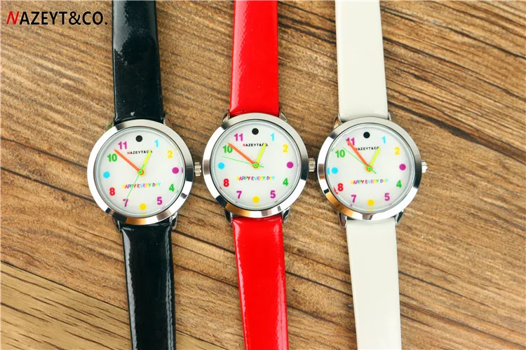 promotion NAZEYT kids watch little boys girls lovely color scale face quartz watch simple dial easy learn time for student clock