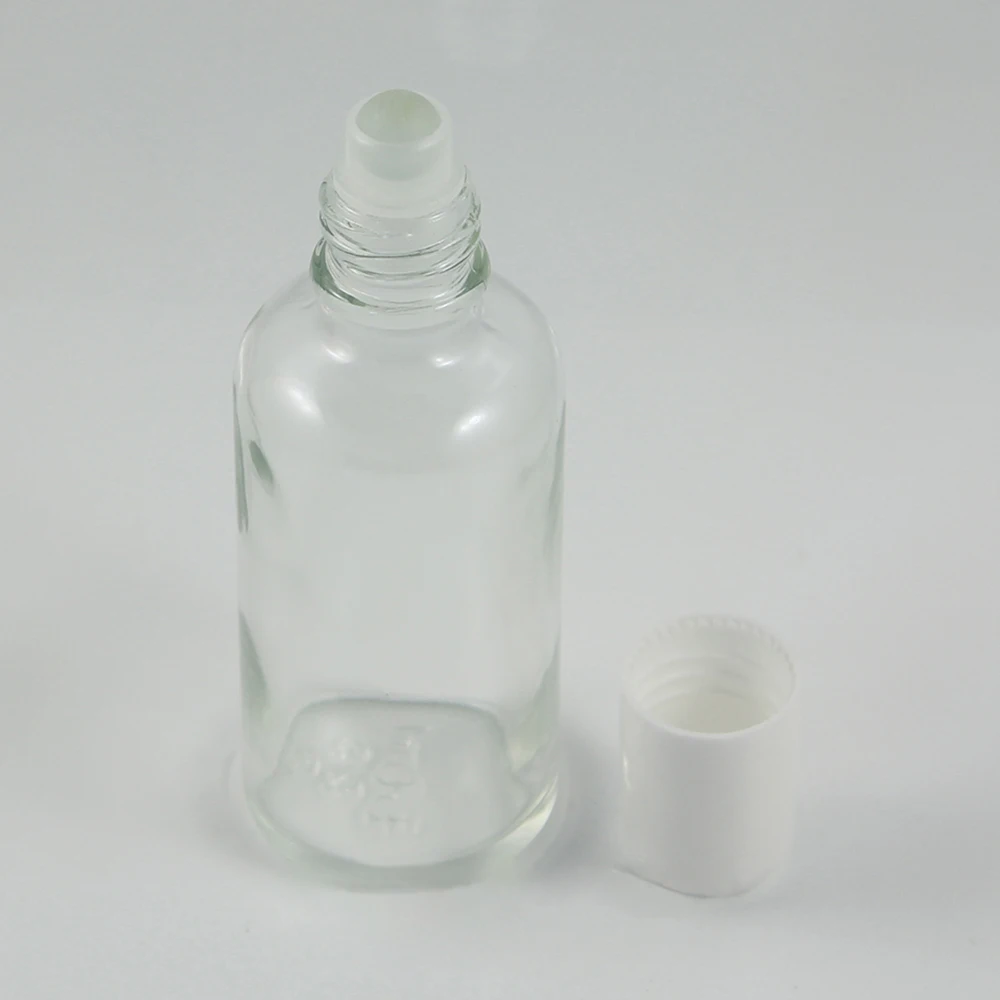 

Empty 50ml deodorant glass roll on bottle with white cap for essetial oil packaging