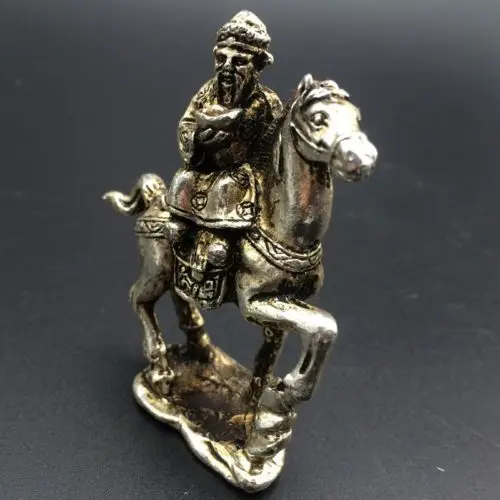 Chinses Tibetan silver hand-carved The God of wealth & horse statue