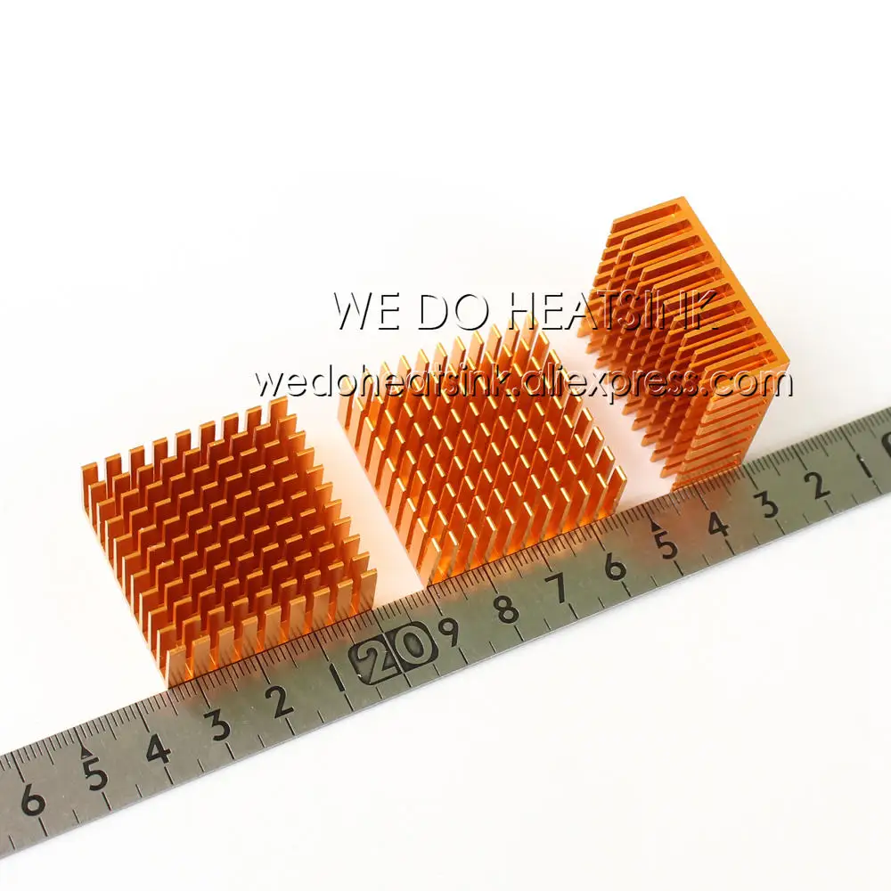 WE DO HEATSINK 10pcs 35x35x14mm Aluminum Network Routers Chip Heat Sink Golden Anodize Radiator For IC, Chipset,Asic