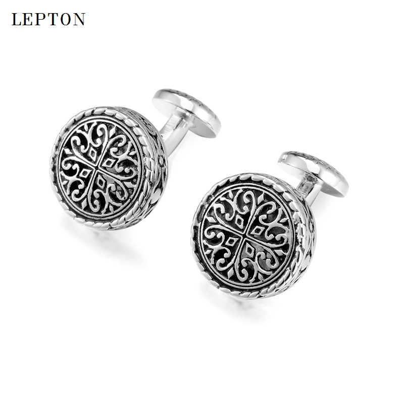 LEPTON Vintage Cufflinks For Mens Gold & Silver Color Baroque Whale Back Closure Cuff Links Wedding Business Cufflink Gemelos