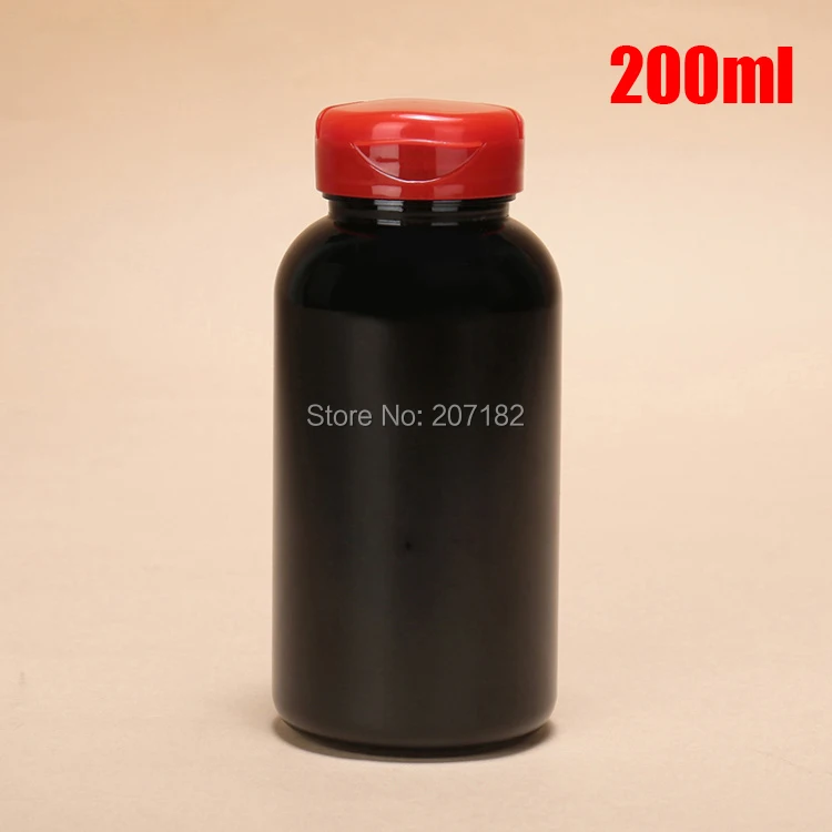 

20pcs 200ml Black Color PET Plastic Jars, Capsules Bottles, Powder Containers, Sample Packing Storages 200cc--Red Flip Caps