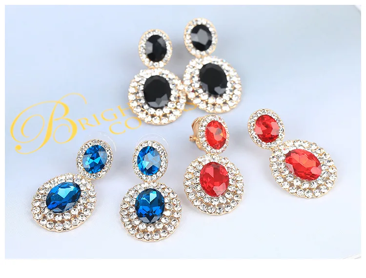 Non Pierced Earrings Luxury Exaggerated Zircon Crystal Gem Earrings Large Earrings for Women Bride Wedding Without Ear Holes