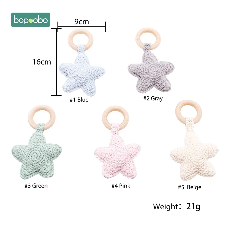 Bopoobo 0-12 mesi anello stella giocattolo neonato giocattolo ecologico Montessori braccialetti massaggiagengive in legno Baby Soft BPA denti pendenti gratuiti