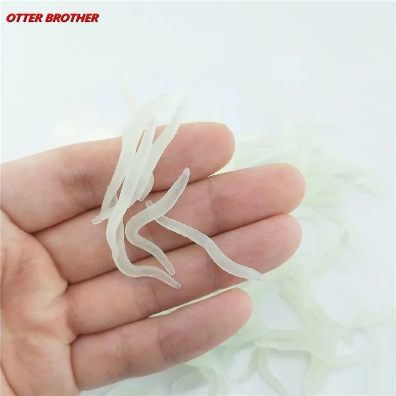 Fishing Lure Silicone Luminous Simulation Smell Earthworm 4cm60pcs Fishing Soft Bait Red White Worms Isca Artificial Accessories