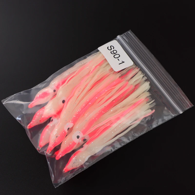 10pcs 75/90mm 고무 오징어 스커트 빛나는 문어 부드러운 낚시 미끼 흔들었다 Hemlines 믹스 컬러 바다 낚시 태클 지그 미끼, 바다 낚시 미끼