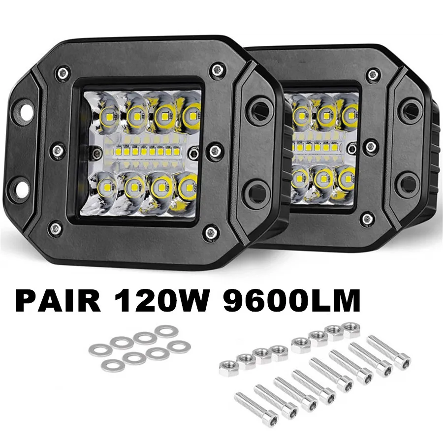 1 Pair Flush Mount Spot Flood Led Light Pods 5In 120W 9600LM for SUV UTE Bumper Reverse Lamps