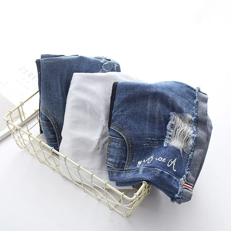 Woman Denim Shorts Maternity Clothes Sexy Summer Trousers Pregnant Woman Hole Elastic Waist Short Jeans Premama Leggings Panties