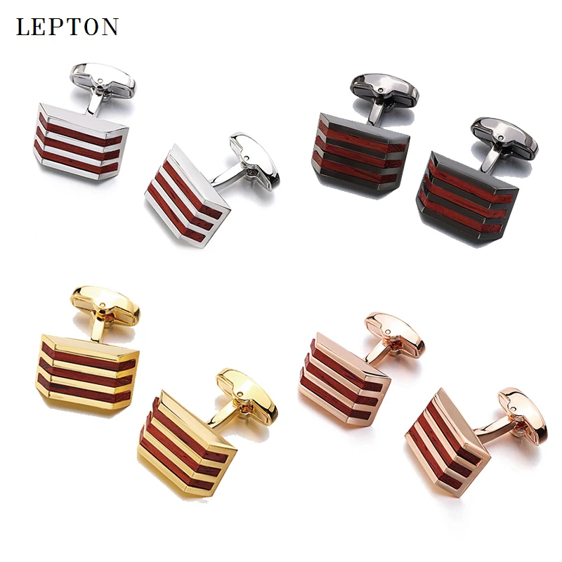 

New Wood Cufflinks High Quality Lepton Brand Jewelry Fashion Square Rosewood Cuff links For Mens Gift Formal Business wedding