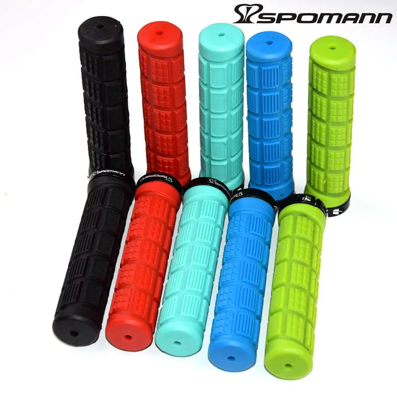 Newest SPOMANN alloy+TPR bicycle handlebar locked grip downhill bike grip handlebar end plugs MTB bike parts 5 colors new