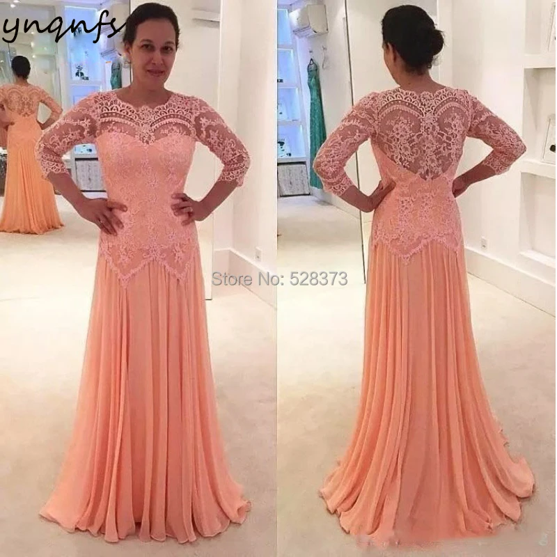 

YNQNFS M03 2018 Mother Of The Bride Dresses Illusion Long Sleeves Sheath Lace Applique Party Evening Wedding Women Elegant