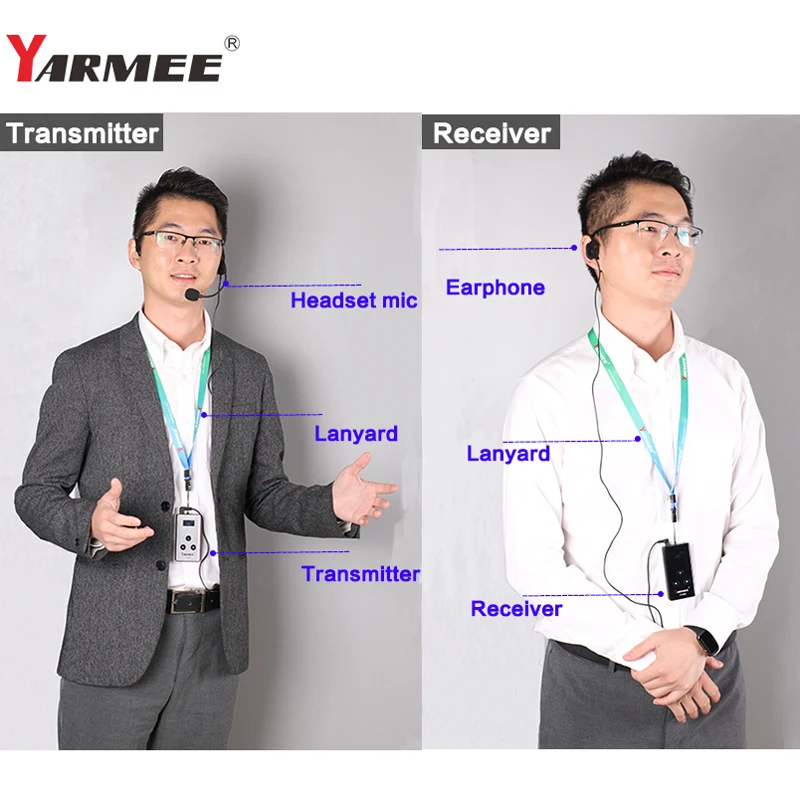 YARMEE Full set Wireless Tour Guide System 2 Transmitters +38 Receivers With Charging case Microphone Earphone For Travelling