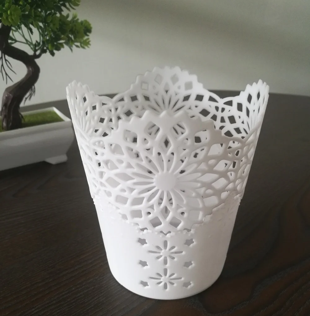 10pcs/lots White Lace Hollow Makeup Brush Pen Storage Holder Desk Organizer Flower Vase Pot