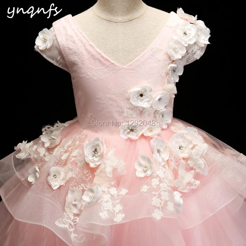 YNQNFS G1 – robe princesse à fleurs pour filles, rose, à volants, bouffante, robe de bal, de soirée, de concours, d'anniversaire, de première Communion