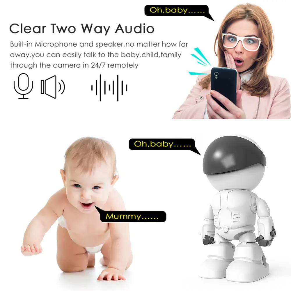 Baby Monitor 1080P HD Wireless Smart Baby Camera WiFi IP ROBOT Camera  Audio Video Record Surveillance Home Security Camera