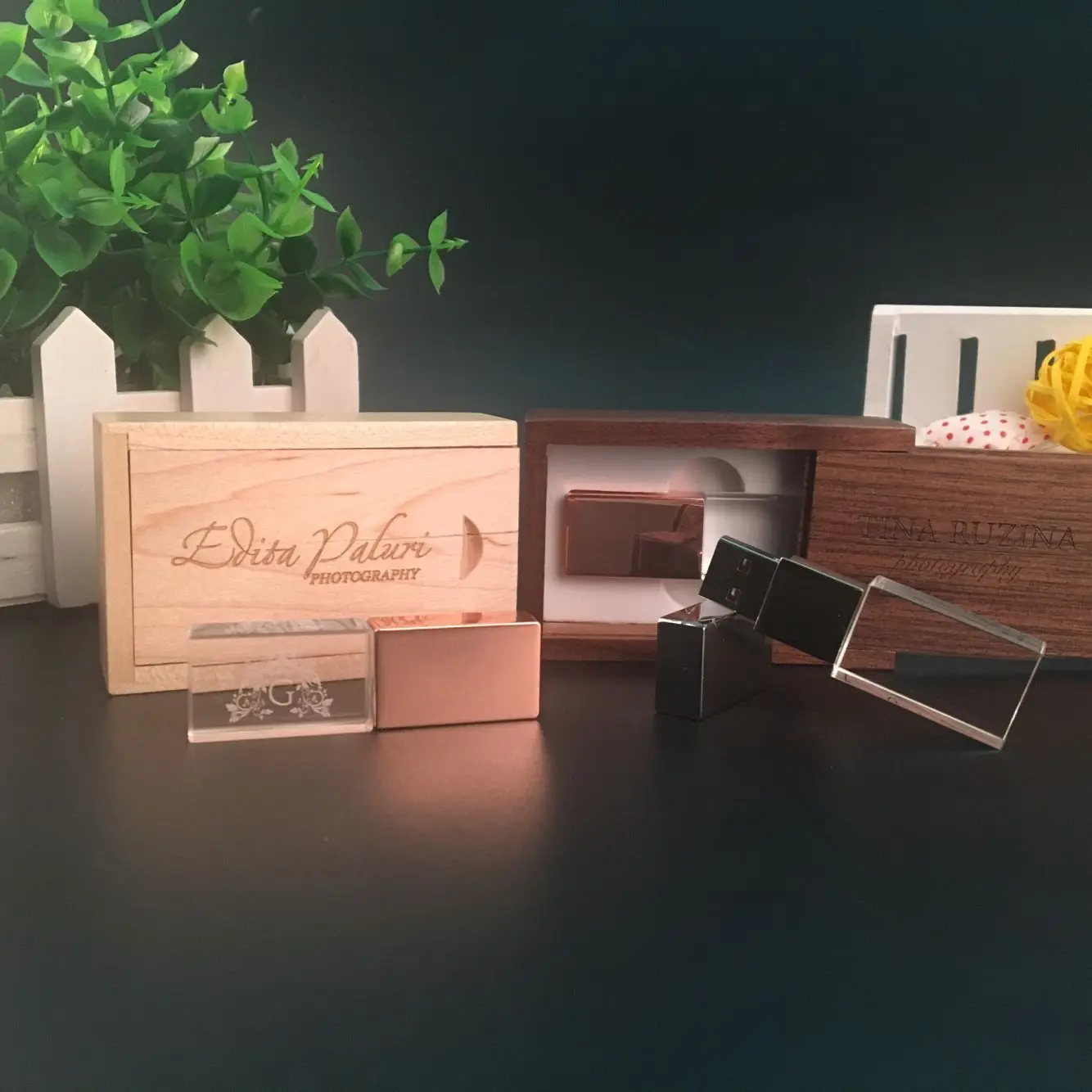 USB 2.0 مخصص كريستال فلاش حملة صندوق خشبي محرك فلاش usb