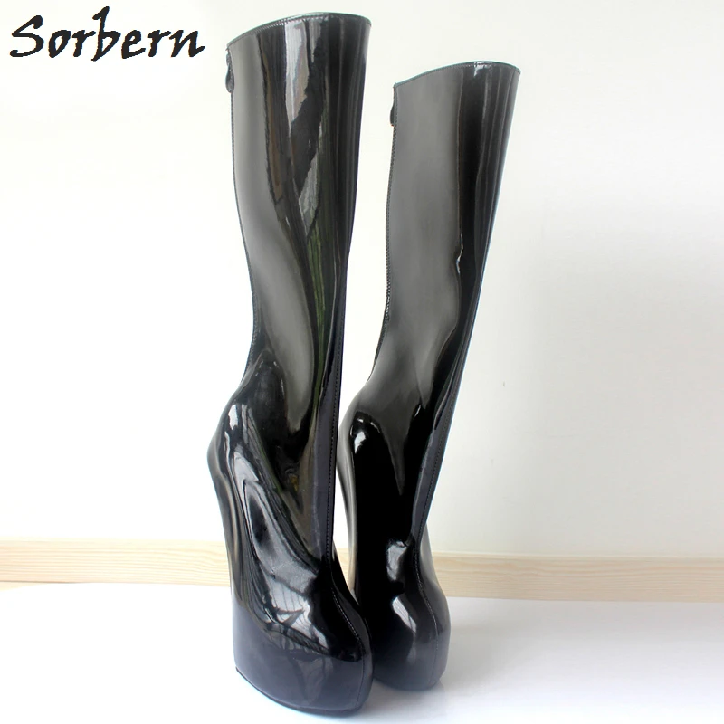 

Sorbern Woman Boots Sexy 20cm Extreme High Heel back Zip Fashion Fetish Strange Style Sole Heelless Knee-High Shoes Ballet Boot