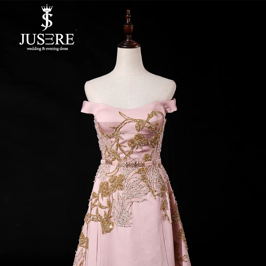 Vestido de noche largo Rosa, con cuentas y hombros descubiertos, línea A, largo hasta el suelo, para fiesta de graduación, 2019