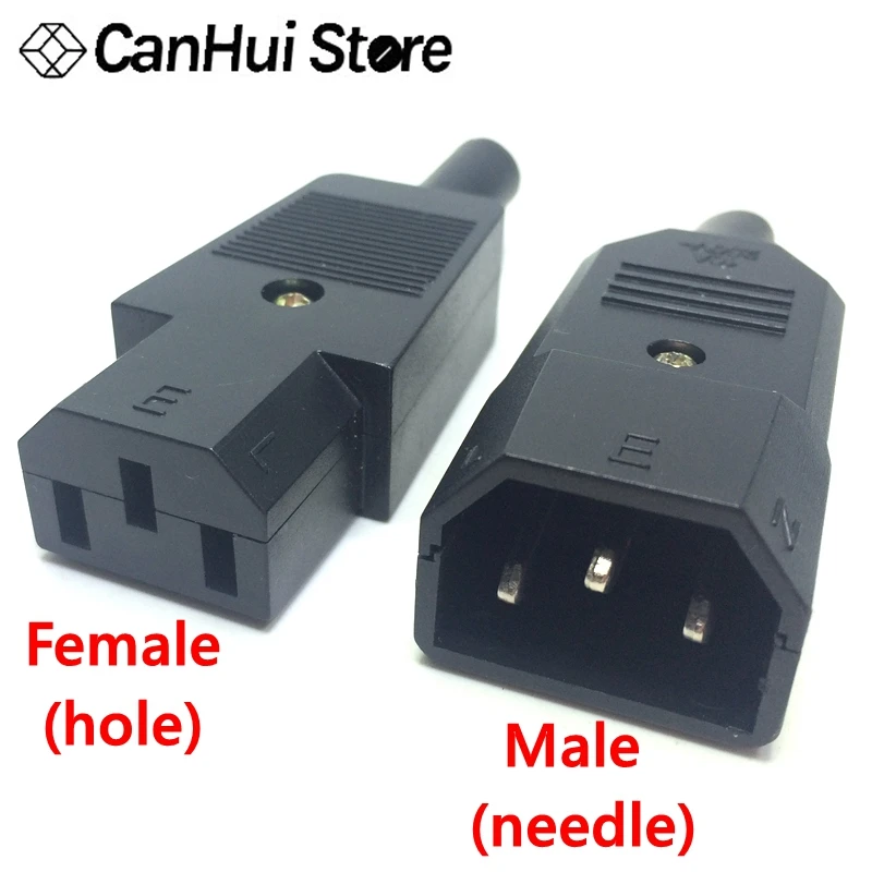 IEC Direct Plug Connector Male/Female 10A 250V Black Master Plug and Public Plug Removable Wire Power Connector 3pin AC Socket