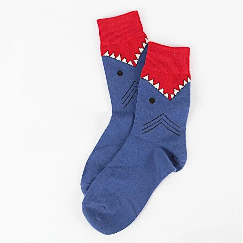 Chaussettes en coton imprimé animal requin pour hommes et femmes, bonneterie de dessin animé, Streetwear vintage drôle, Harajuku, Hip Hop, automne