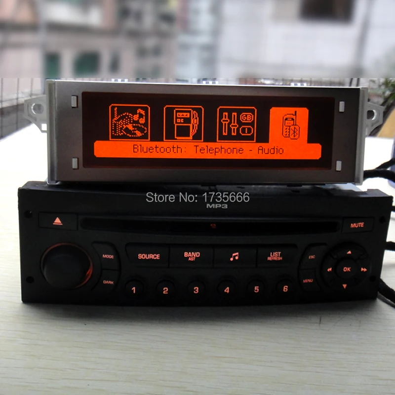 Red monitor + RD45 car radio CD player supports Bluetooth AUX USB MP3 for Citroen C3 C4 C5 for Peugeot 207 206 307 308 807