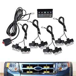 8 Pcs Car Grille Strobe Flash Light Warning Hazard Emergency Beacon Amber 8 pcs 2LED
