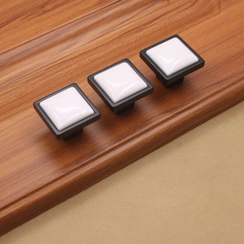 

White Ceramic Knobs Square Black Dresser Pulls Handle Drawer Knob Kids Cupboard Knobs Kitchen Cabinet Handle Furniture Hardware