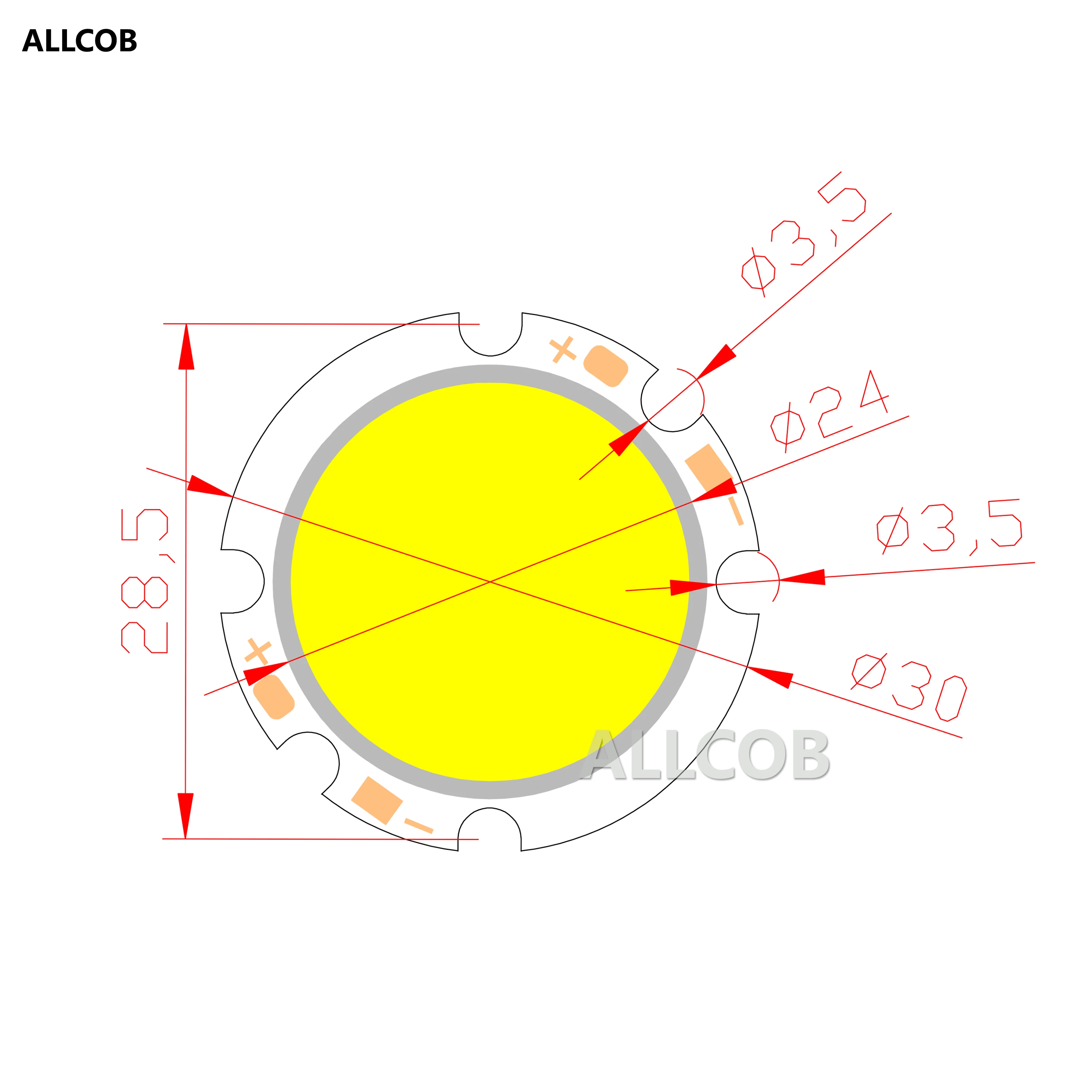Round Aluminum LED Light Source Module, COB Lâmpada para Interior, DIY Cob Chip, 3W, 6V, 7V DC, 30mm, Promoção