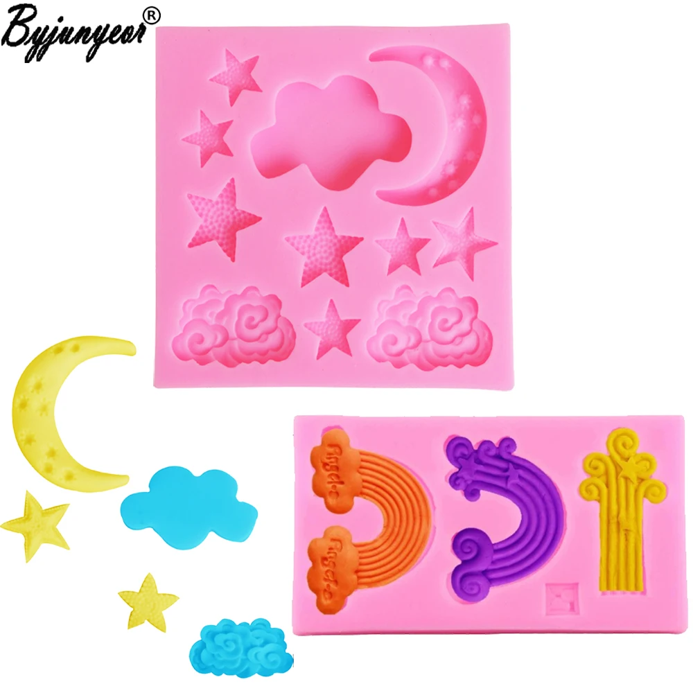 2 Styles Star Clouds Moon UV Resin Silicone Mold Fondant Chocolate Candy Lollipop Crystal Epoxy Soft Clay Bake Tool M2021 m794