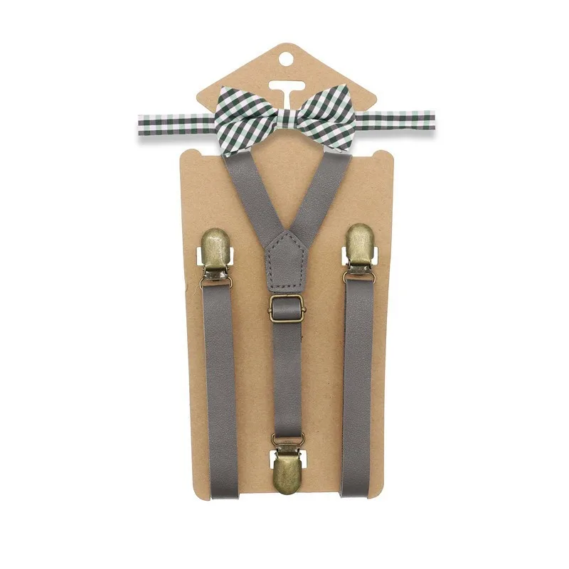 3 clipes y voltar criança marrom tan couro suspender e arco gravata anel portador bowtie conjunto aniversário outfit 80*1.5cm ajustável