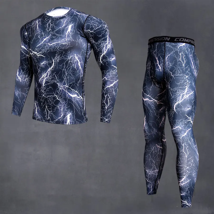 men\'s sportswear man running tights camouflage clothing rashgard male compression gym clothing running t-shirt MMA Clothing kit