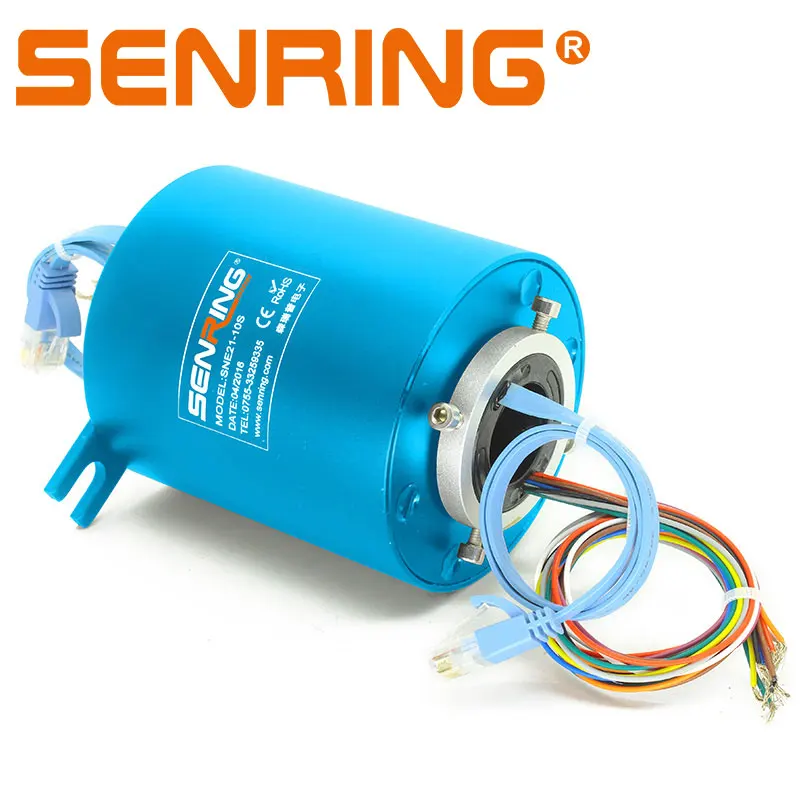 Ethernet Attraverso Il Foro Slip Ring con Diametro 25.4mm OD86mm 1 Canali Gigabit Ethernet Anelli Collettori con 10 Filo 2A GJ45 connettore maschio