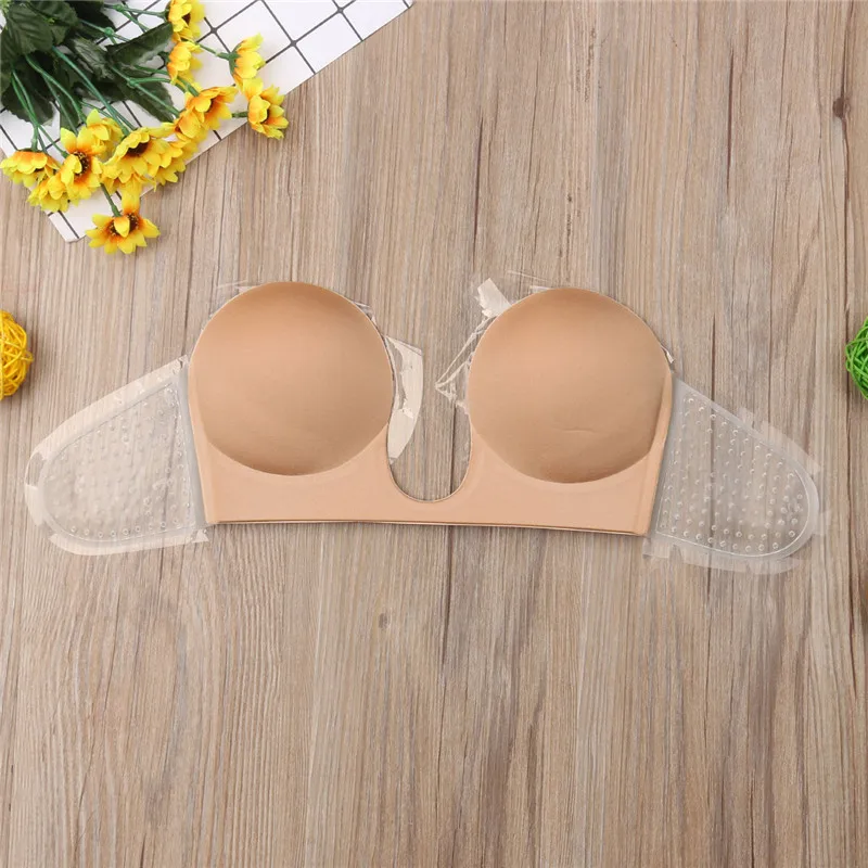 Invisible Push Up Bra Strapless Bras Dress Wedding Party Sticky Self-Adhesive Silicone Brassiere Breathable Deep U Bra Dropship