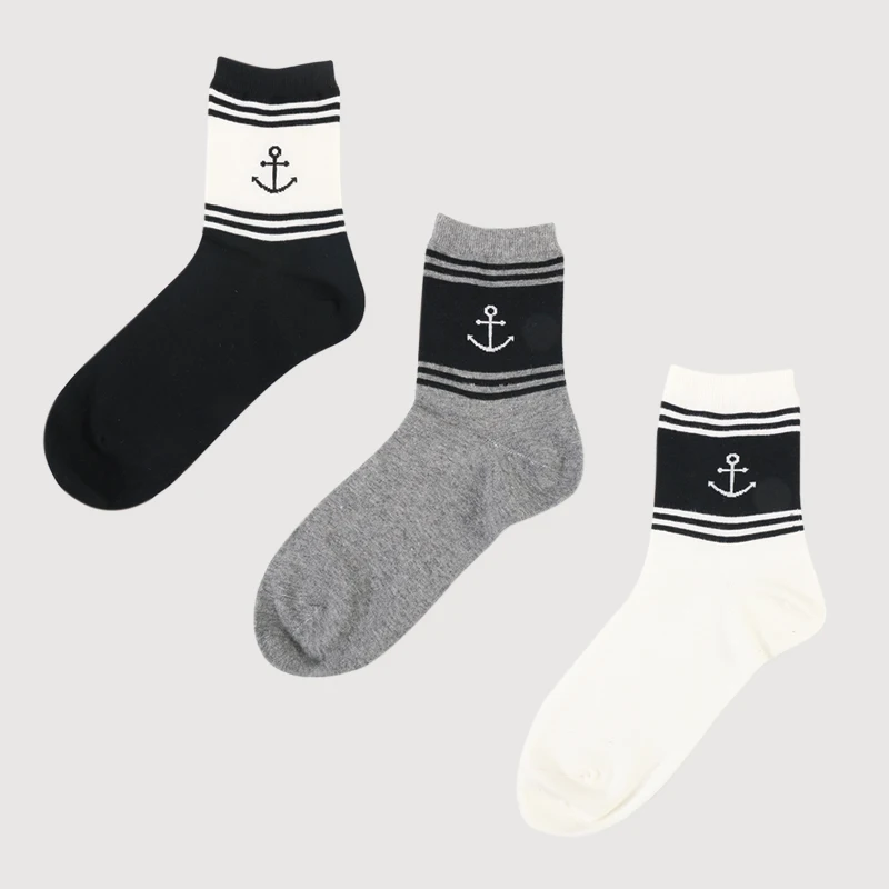 DONG AI 3 pairs combed cotton thickening autumn and winter men's socks hand linking Horizontal bar anchor flower