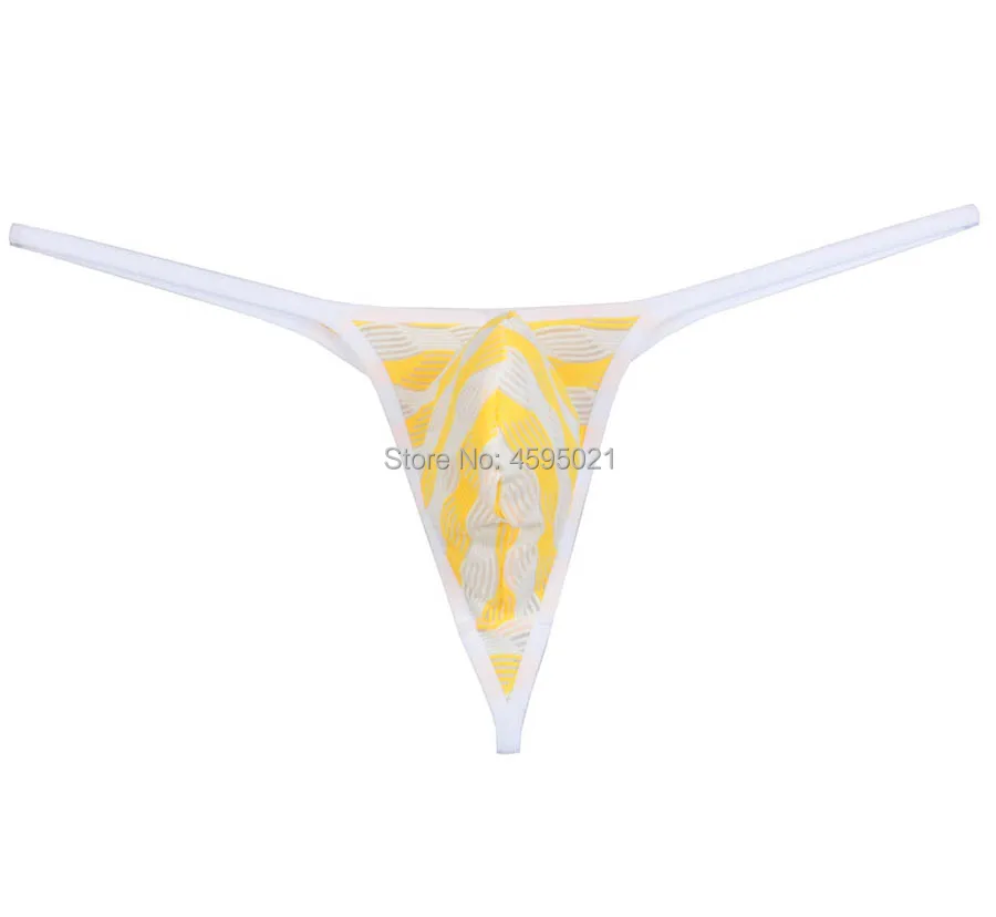 Men Stripe Lace Thong Mesh Jockstrap Micro T-back Underwear Guys Border Gay String Mini Bikini Pants