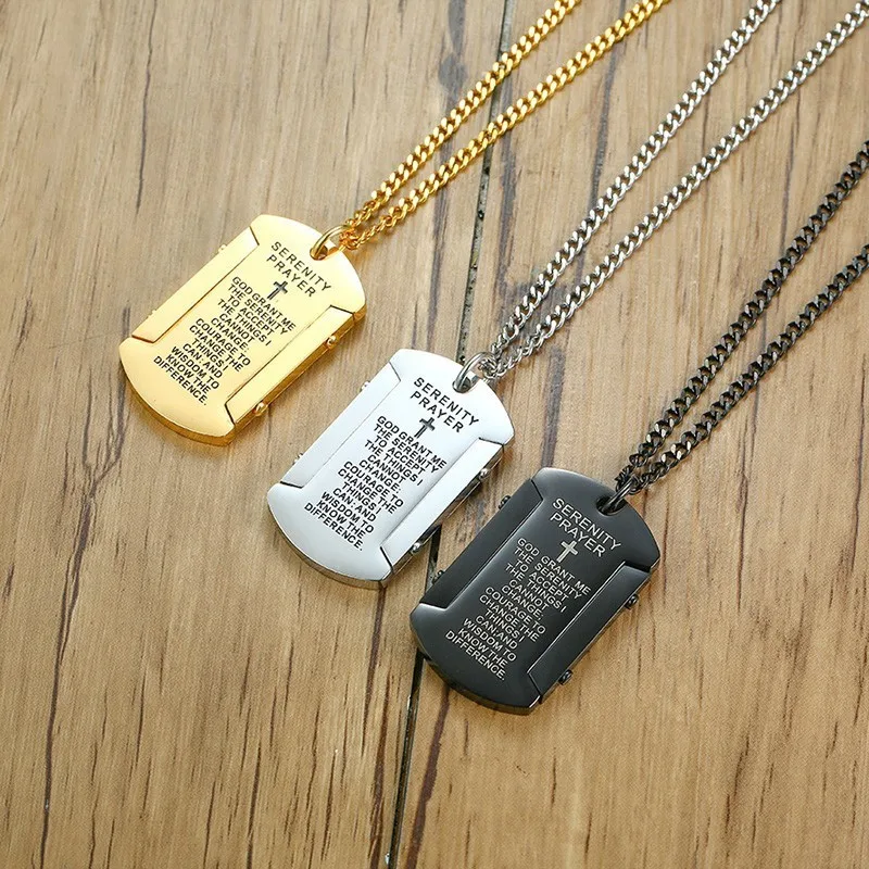 Vnox The Serenity Prayer Dog Tag Necklaces for Men Women Black Gold and Color Stainless Steel colar masculino