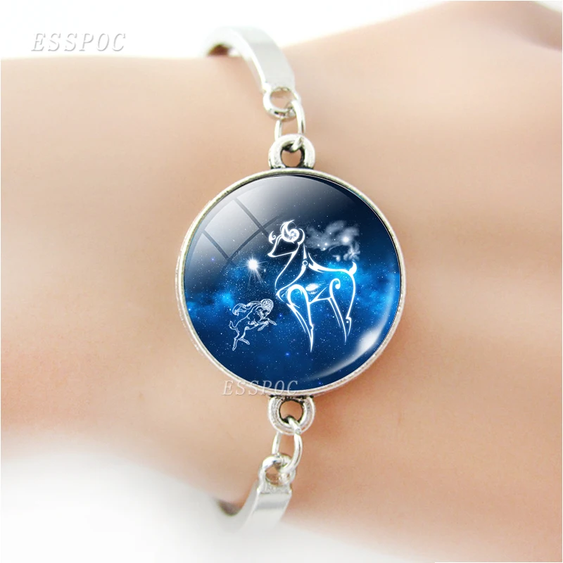 Zodiac Sign Bracelets Charm Glass Cabochon Steel Bracelet Bangle Virgo Libra Scorpio 12 Constellation Jewelry Birthday Gift