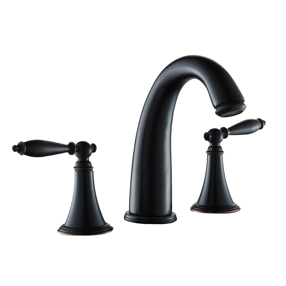 

Black Painting Solid Brass Bathroom Sink Basin Faucets Hot&Cold Water Mixer Tap 3 Pcs Dual Handles Sink Deck Mounted Faucet